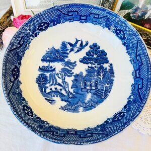 Blue Willow Large Serving Bowl, Unmarked Antique Blue Transferware China